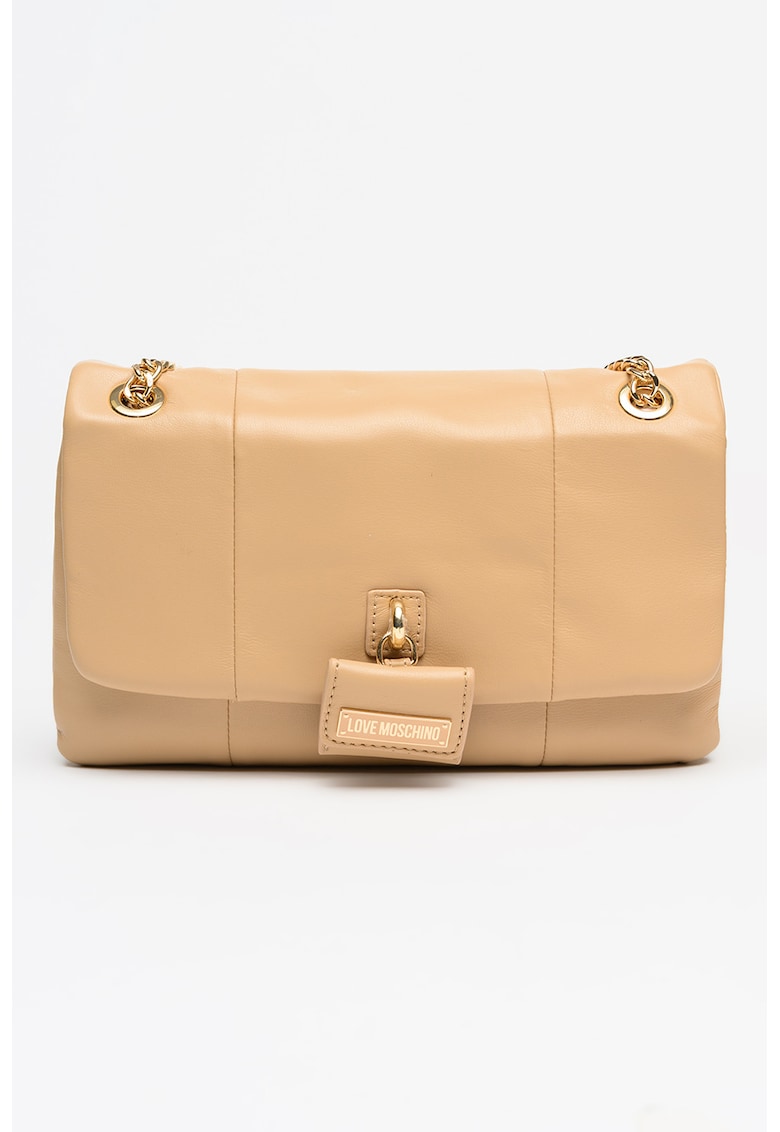 Geanta din piele ecologica cu bareta din lant - Maro nisip