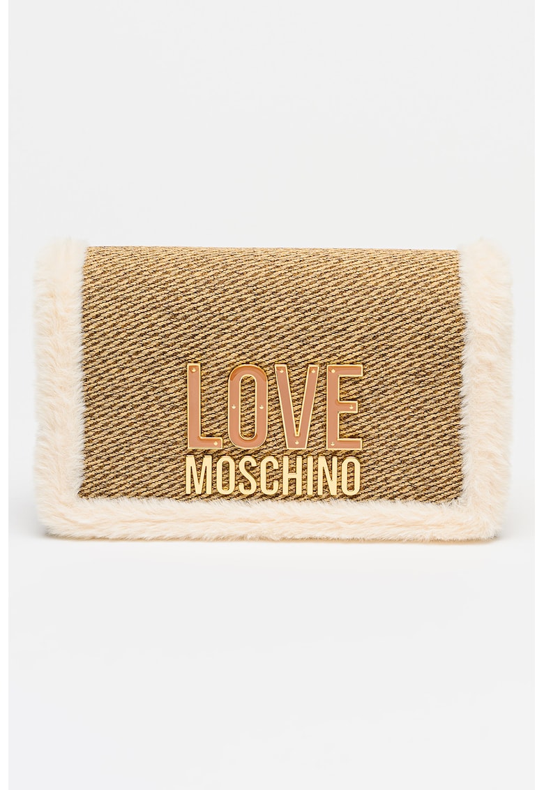 Geanta crossbody cu strat exterior pufos - Alb fildes/Maro deschis/Bej deschis