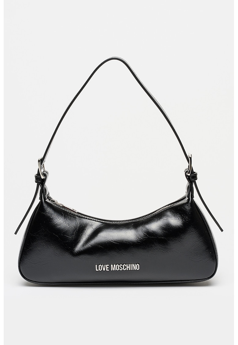 Geanta din piele ecologica cu bareta de umar si logo - Negru