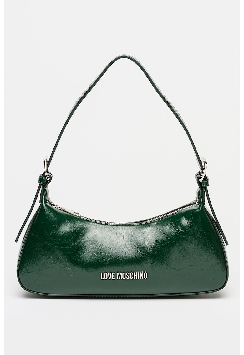 Geanta din piele ecologica cu bareta de umar si logo - Verde englez