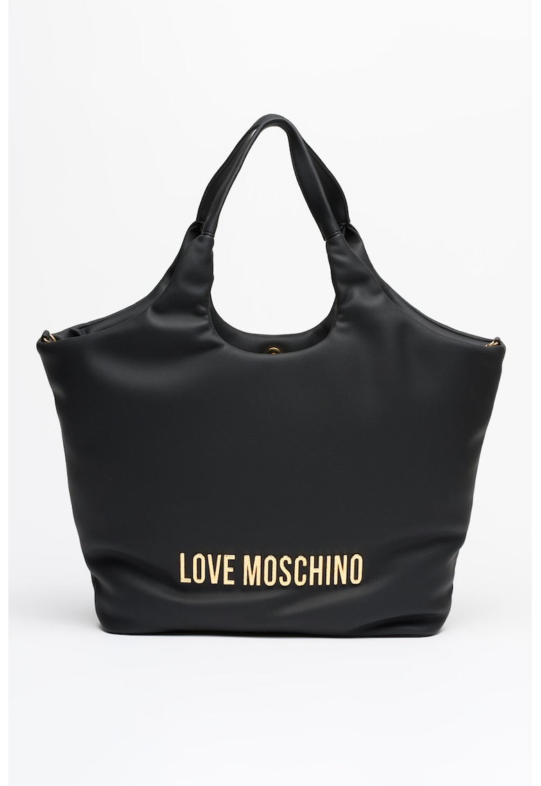 Geanta shopper din piele ecologica cu logo - Negru