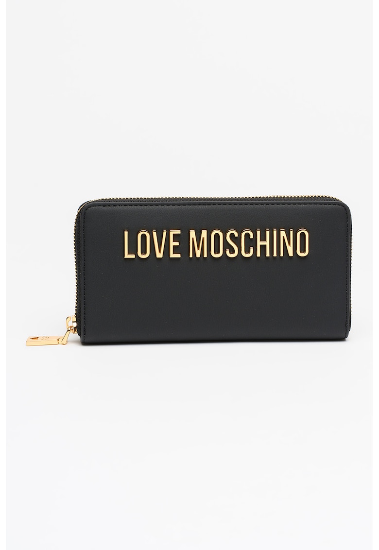 Portofel din piele ecologica cu fermoar si logo - Gri antracit