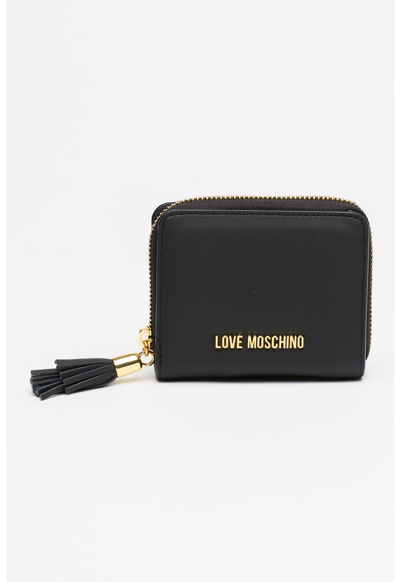 Portofel din piele ecologica cu detaliu cu canaf - Negru