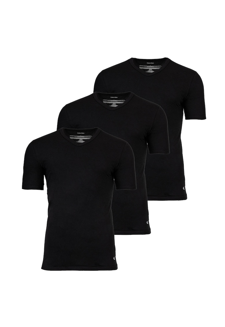 Calvin Klein Set de tricouri de casa cu decolteu in V Icon - 3 piese - Negru