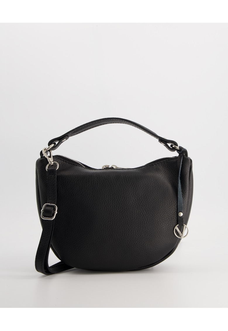Geanta crossbody piele naturala - neagra - 30x19x6cm - cu detalii metalice argintii
