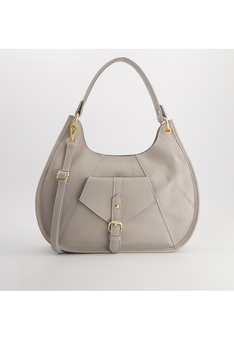 Geanta crossbody piele naturala - gri - 36x22x9cm - 3 compartimente interioare - 2 compartimente exterioare