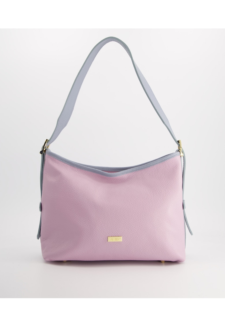 Geanta crossbody piele naturala - violet - 2 compartimente interioare - detalii aurii