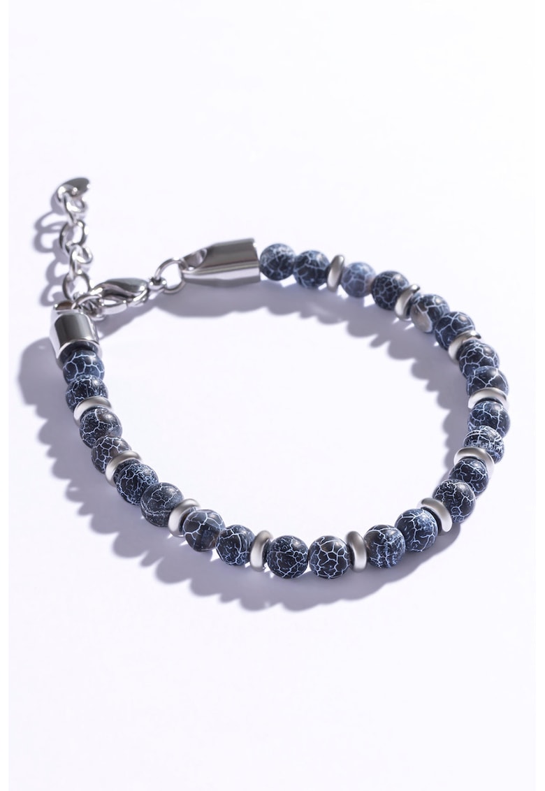 Bratara din margele decorata cu pietre agata - Argintiu/Bleumarin