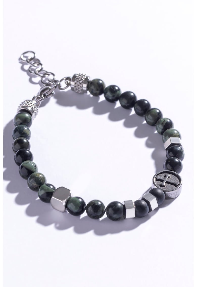 Bratara din otel inoxidabil decorata cu margele din sticla si jasp
