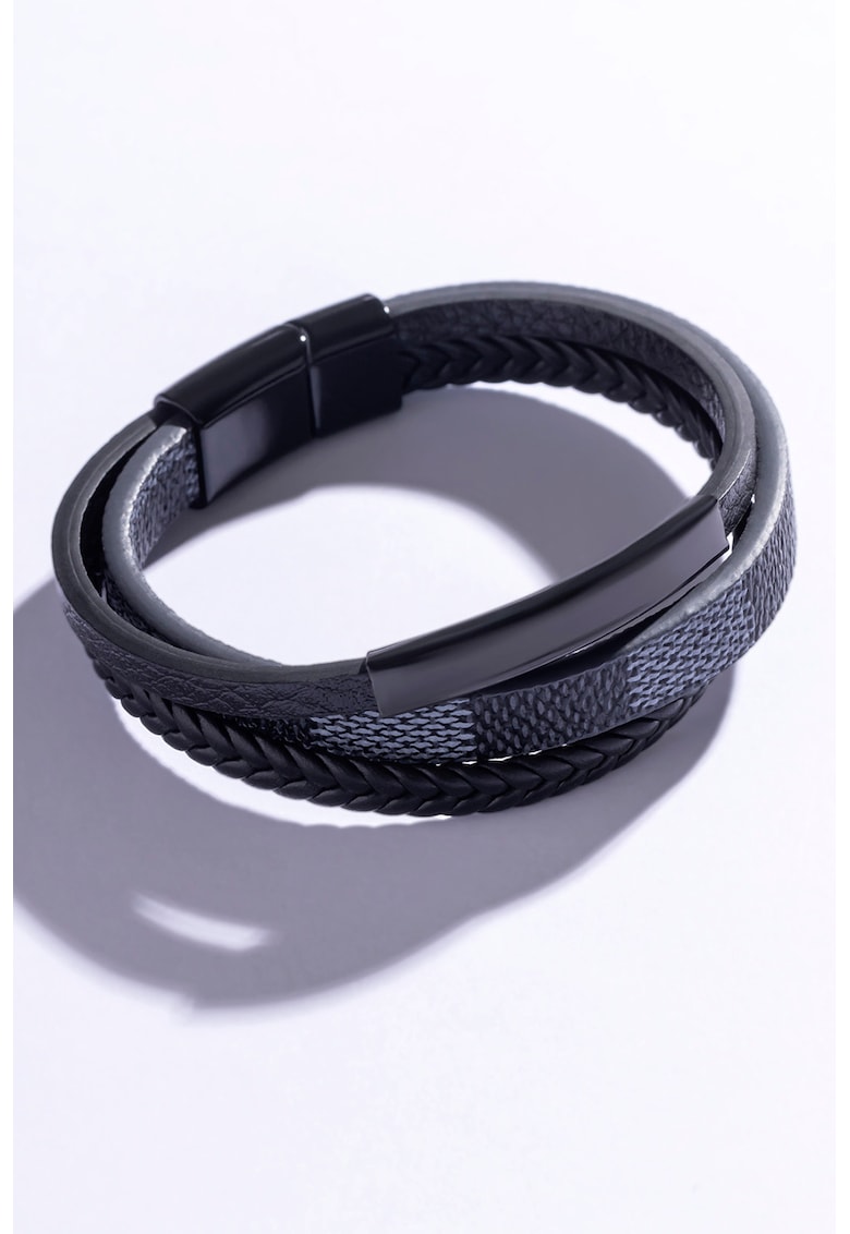 Bratara impletita din piele ecologica - Negru - Negru/Bleumarin