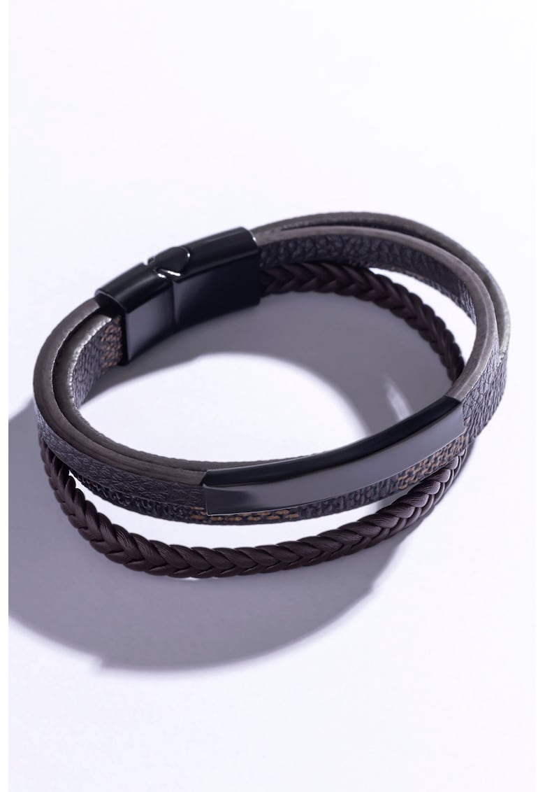 Bratara impletita din piele ecologica - Negru - Maro inchis/Negru