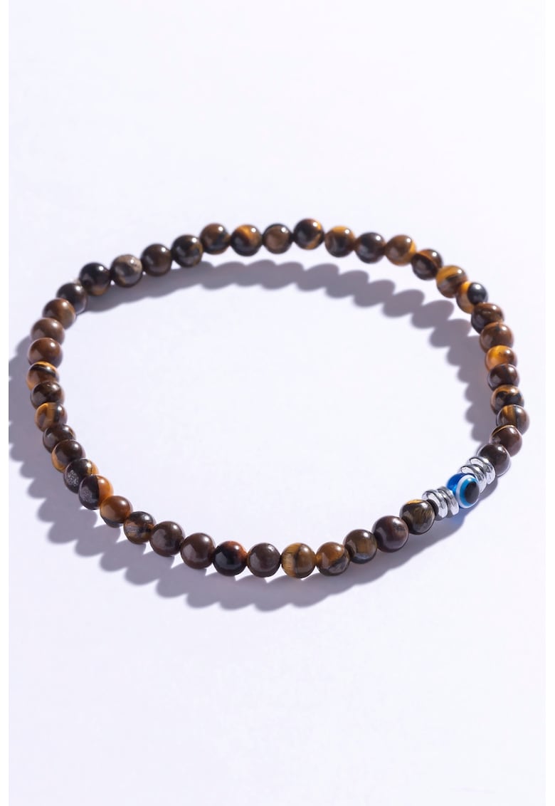 Bratara cu margele ochi de tigru - Maro/Albastru/Argintiu