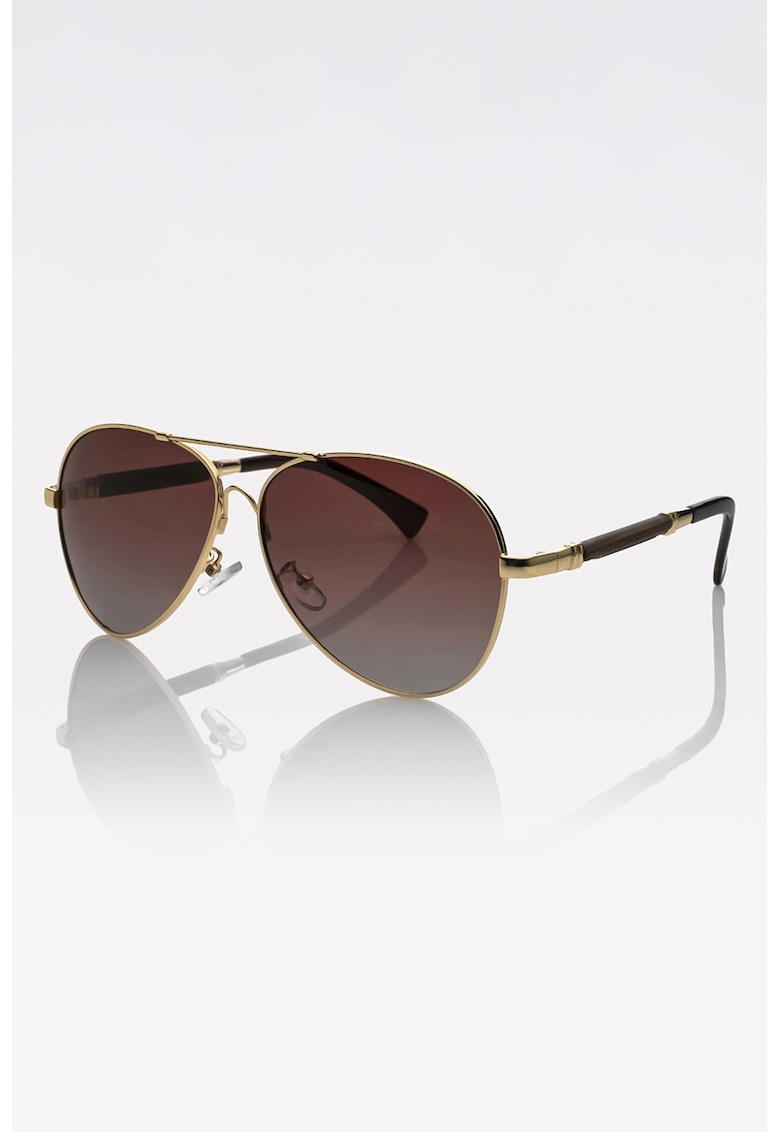 Ochelari de soare aviator unisex cu lentile in degrade - Auriu/Maro cognac