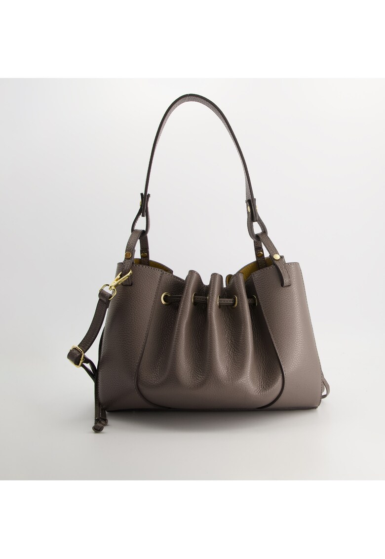 Geanta crossbody din piele naturala gri - dimensiuni 22x28x20cm - curea detasabila - lungime maxima 120cm.