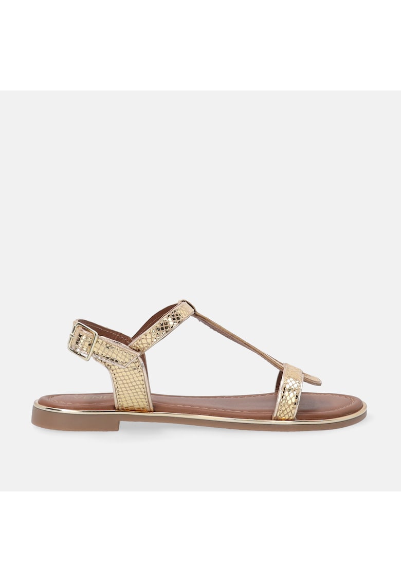 Sandale din piele cu textura tip reptila si aspect metalizat