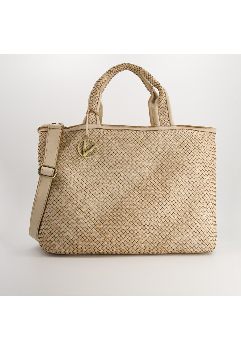 Geanta crossbody dama - piele naturala - bej - 34x45x14cm - inaltime manere 43cm