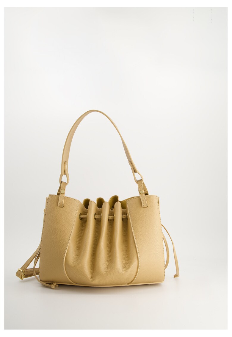 Geanta crossbody din piele naturala - bej - 9cm tocul - fara futrowka