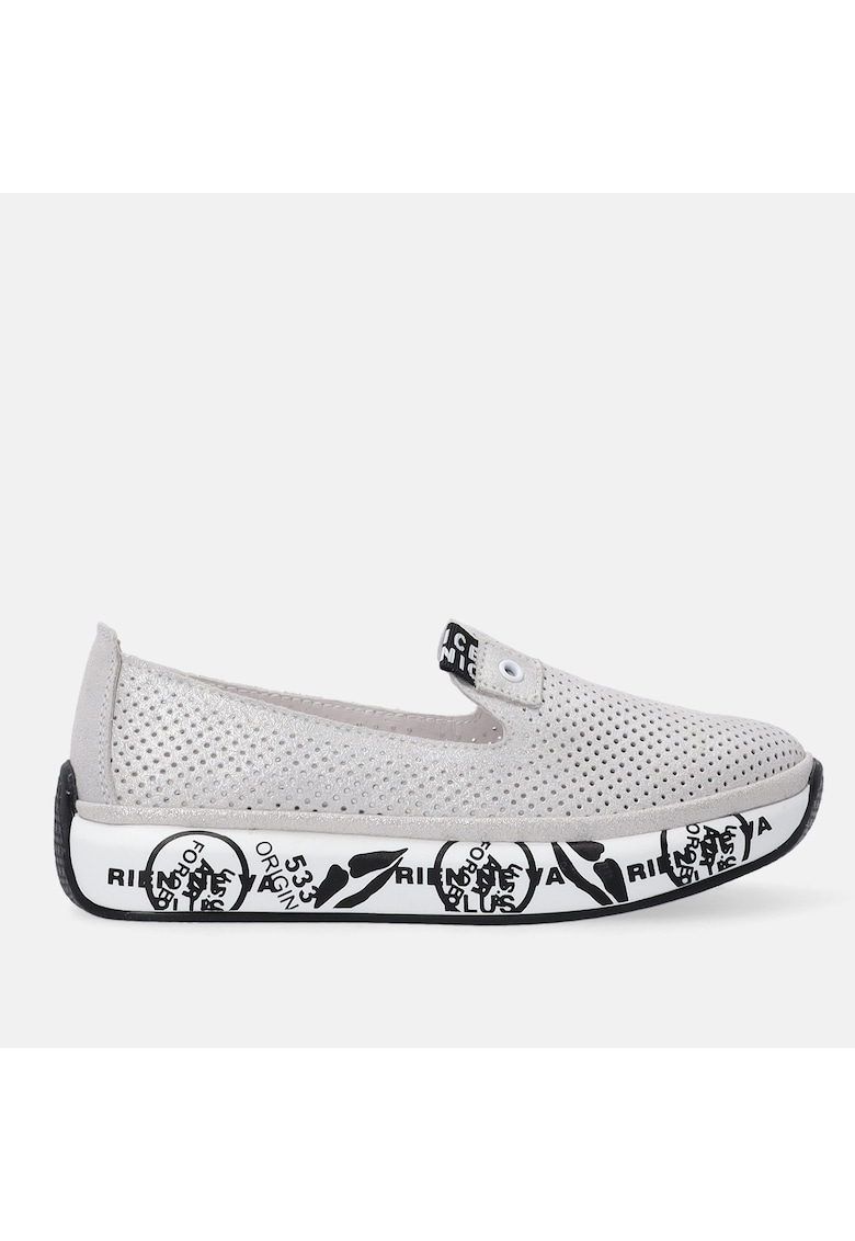 Pantofi sport slip-on cu aspect stralucitor si perforatii decorative