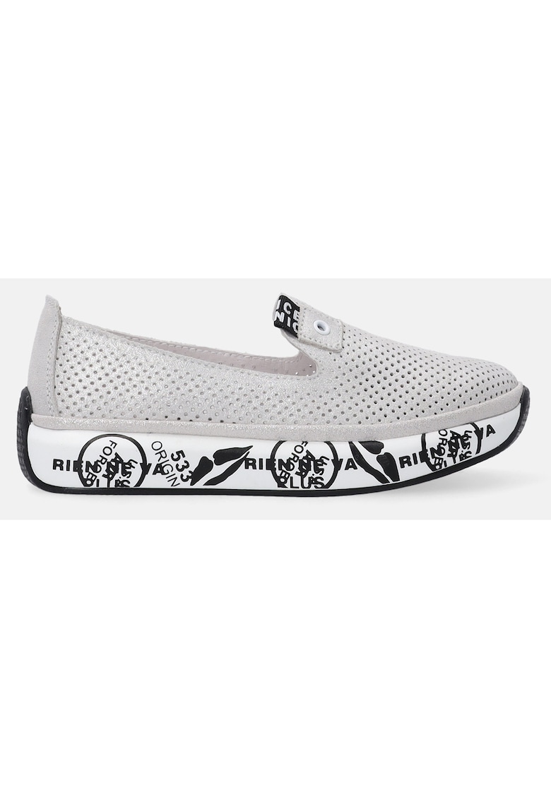 Pantofi sport slip-on cu aspect stralucitor si perforatii decorative