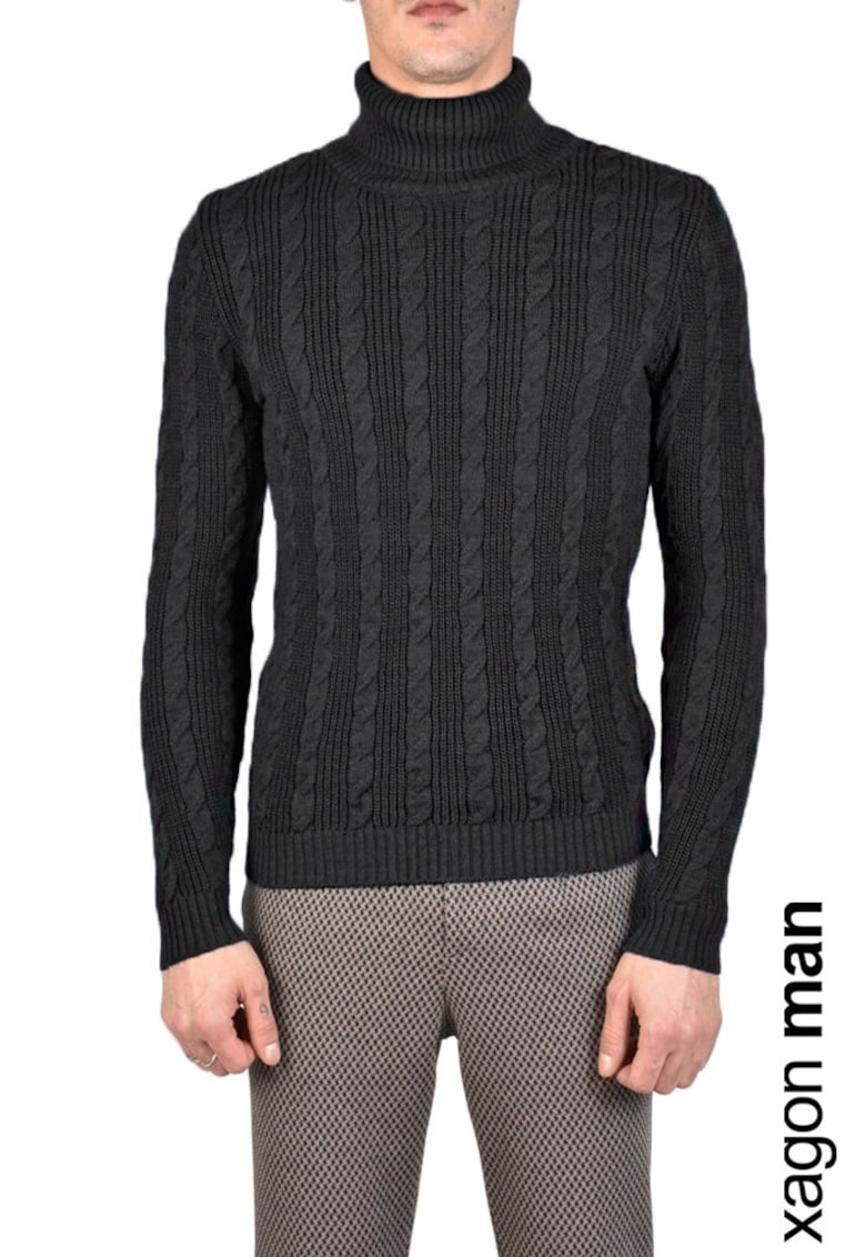 Xagon Man Pulover cu guler inalt si model cu torsade -