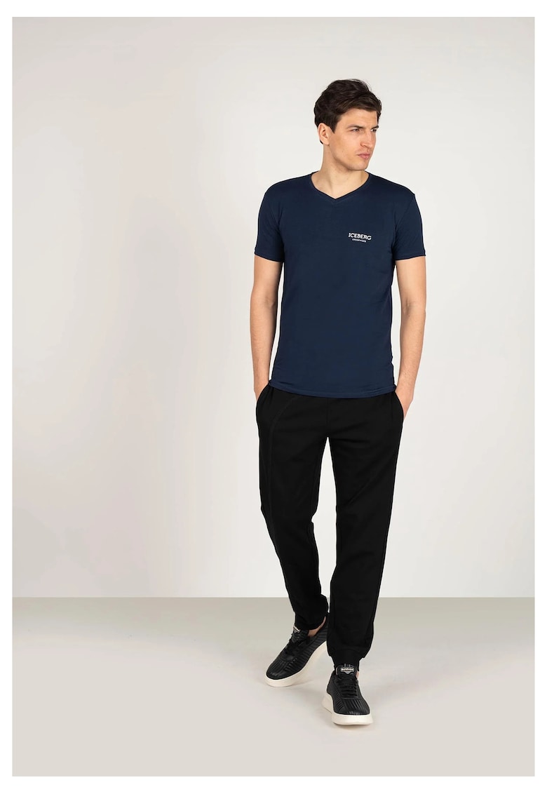 Iceberg Tricou slim fit cu decolteu in V - Bleumarin