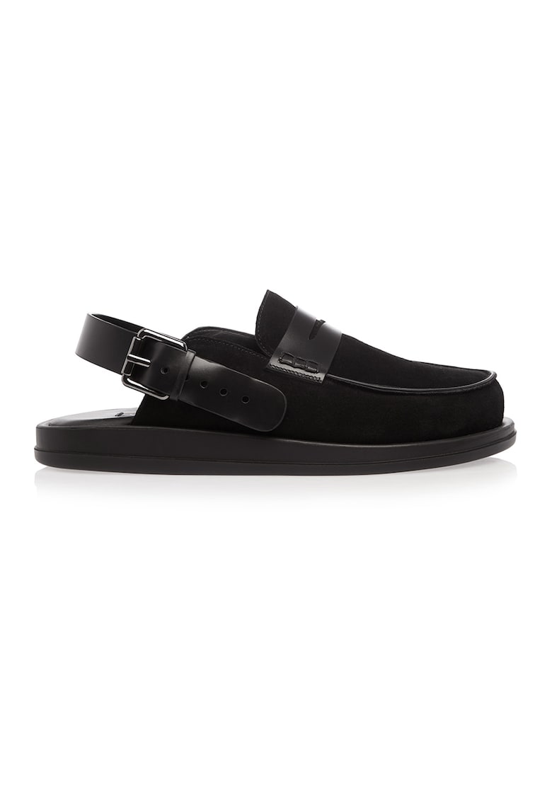 Gemelli Shoes Saboti slingback din piele cu par scurt Martin - Negru