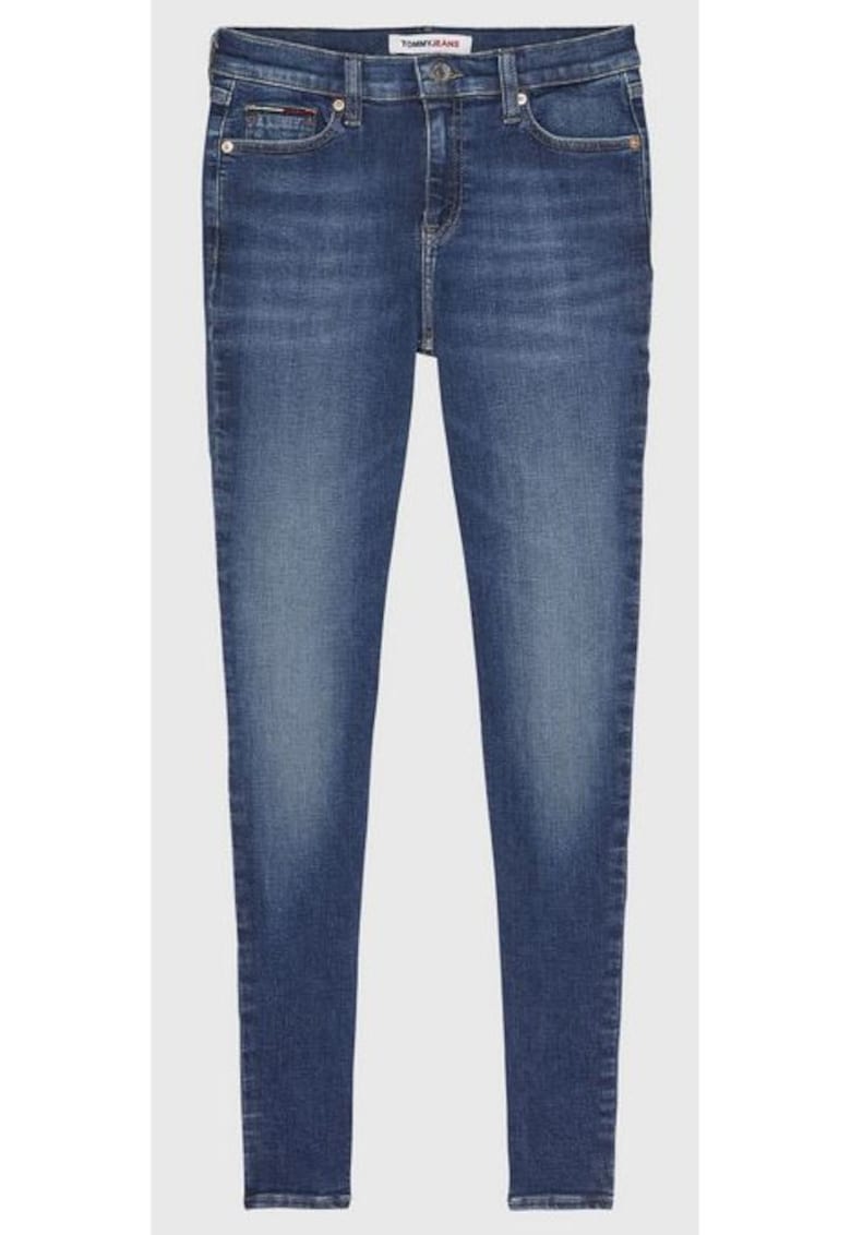 Blugi Skinny cu aspect decolorat cu talie medie