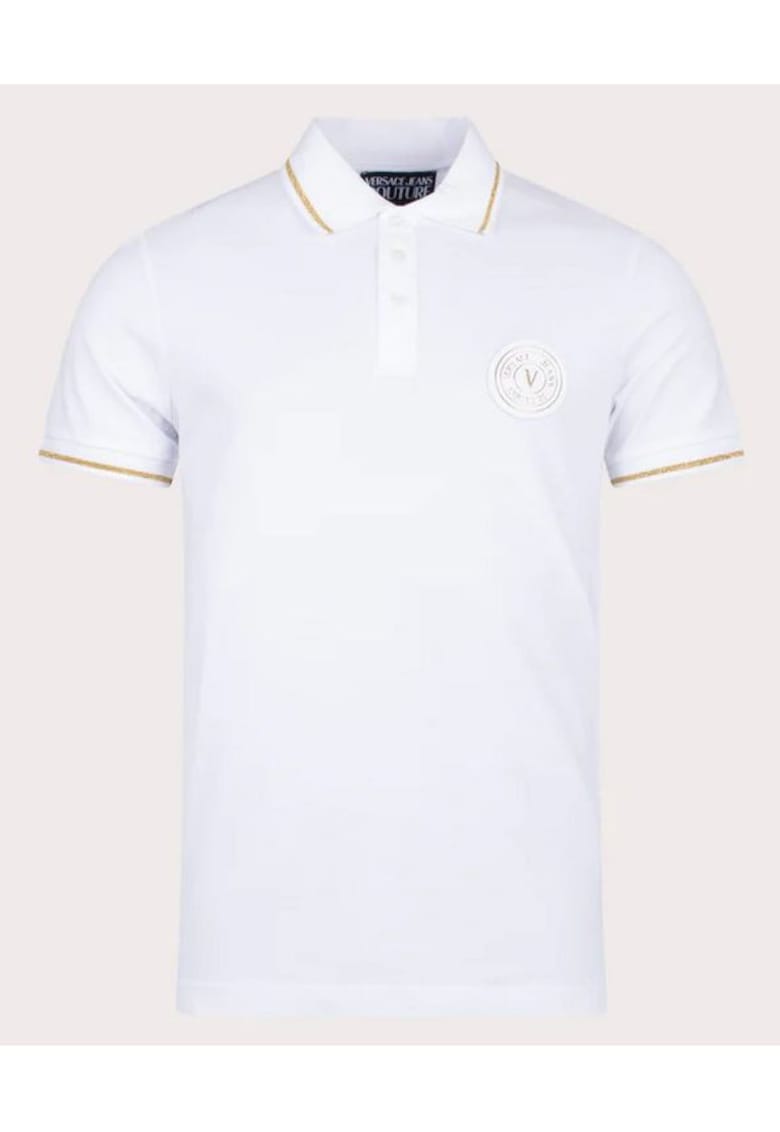 Versace Jeans Tricou polo barbati - Bumbac - Alb/Auriu - Alb
