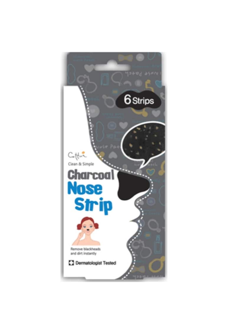Benzi exfoliante anti puncte negre pentru zona nasului cu carbune - 6 buc