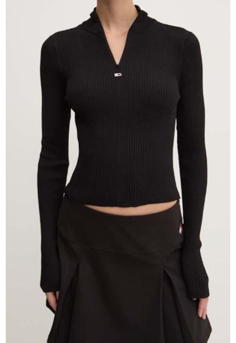 Tommy Jeans Bluza uni cu guler scurt -