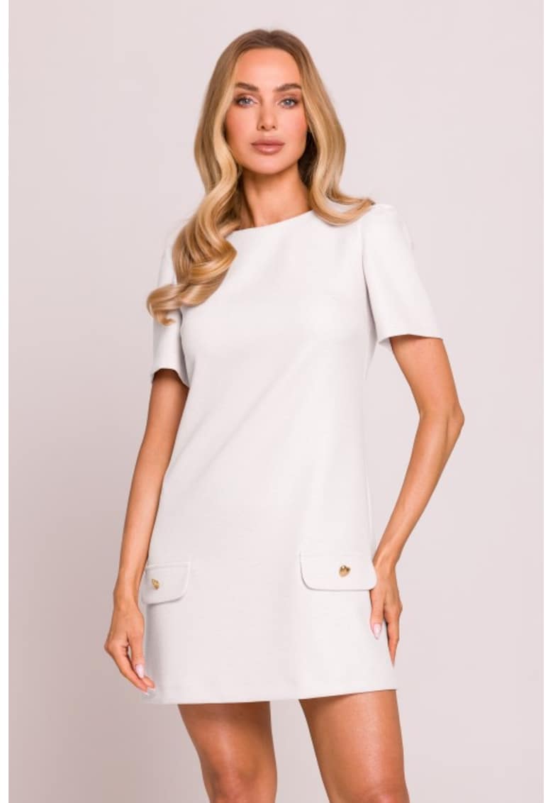 Rochie mini in forma de trapez - - Alb