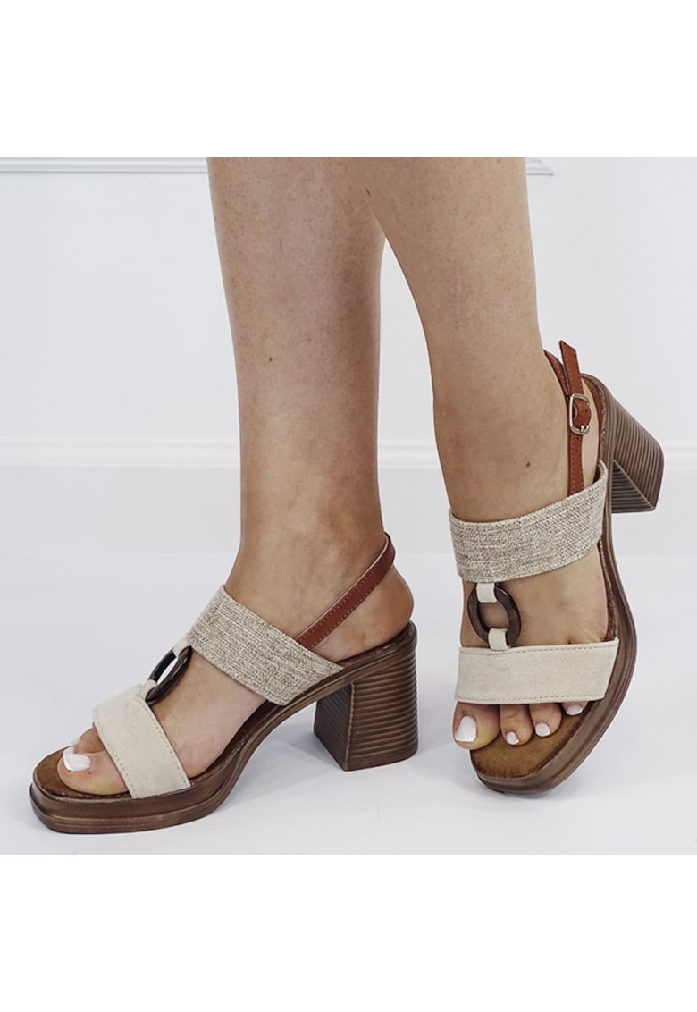 Sandale bej cu toc gros KA-73 M12 17598