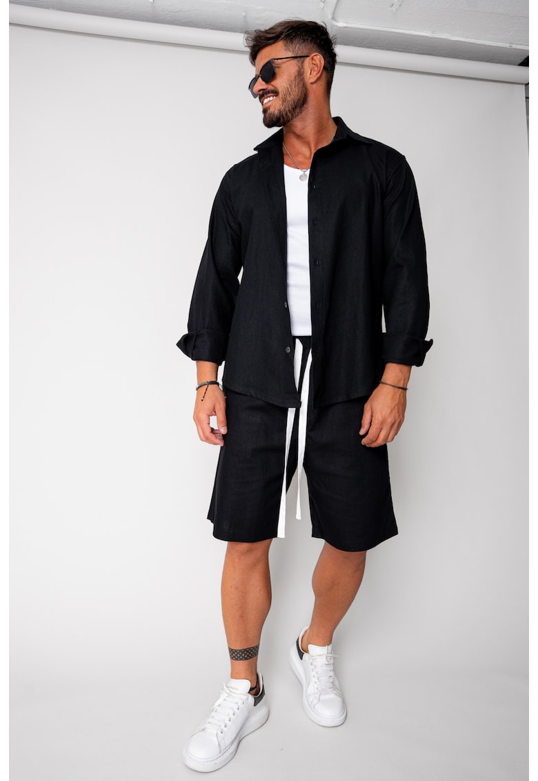 Set Lino camasa si pantalon scurt Black New 16950 - Negru