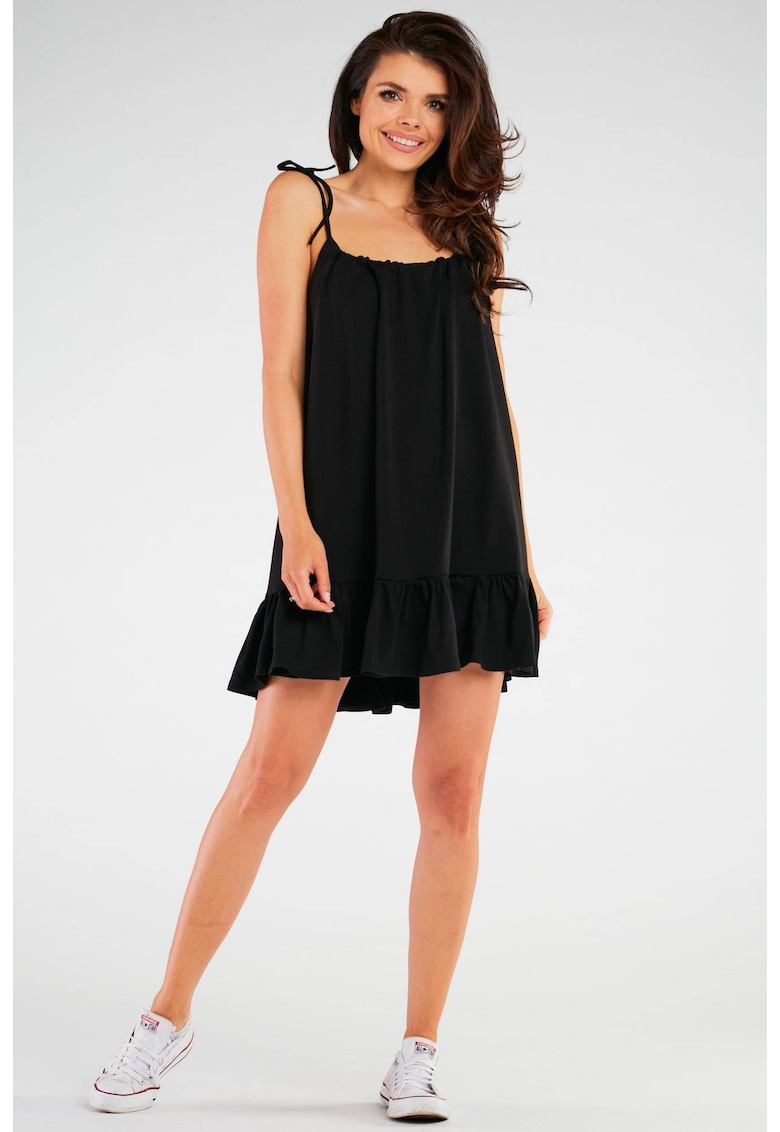 Rochie M251 - neagra - bumbac-lycra - cu volan - pentru femei insarcinate