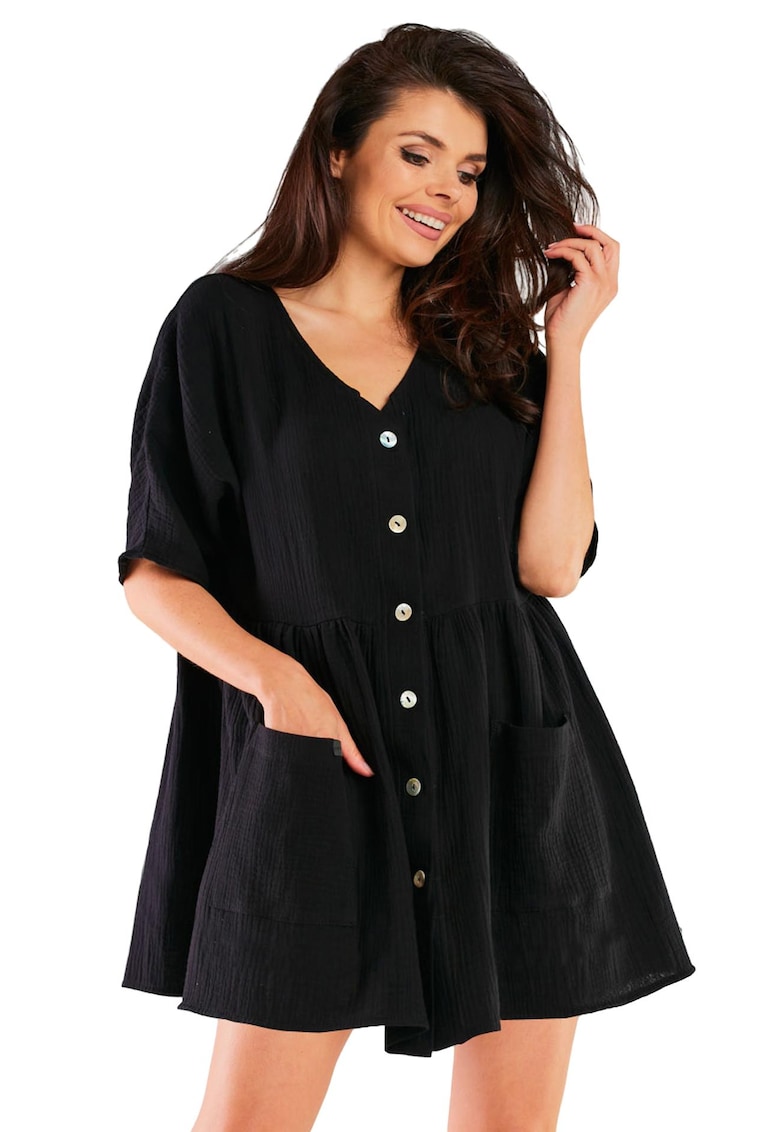 Rochie casual M258 - Bumbac/Lycra - Negru