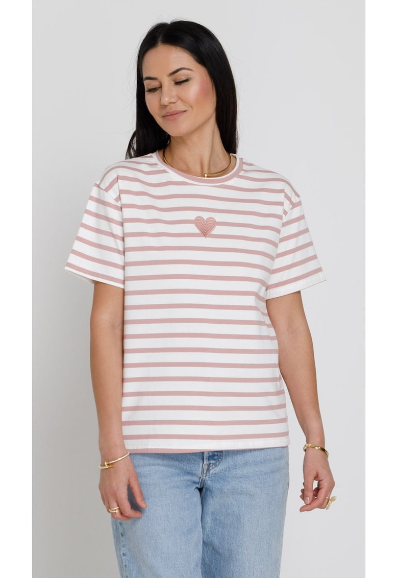 Tricou Love Cu Dungi Roz - marime S/
