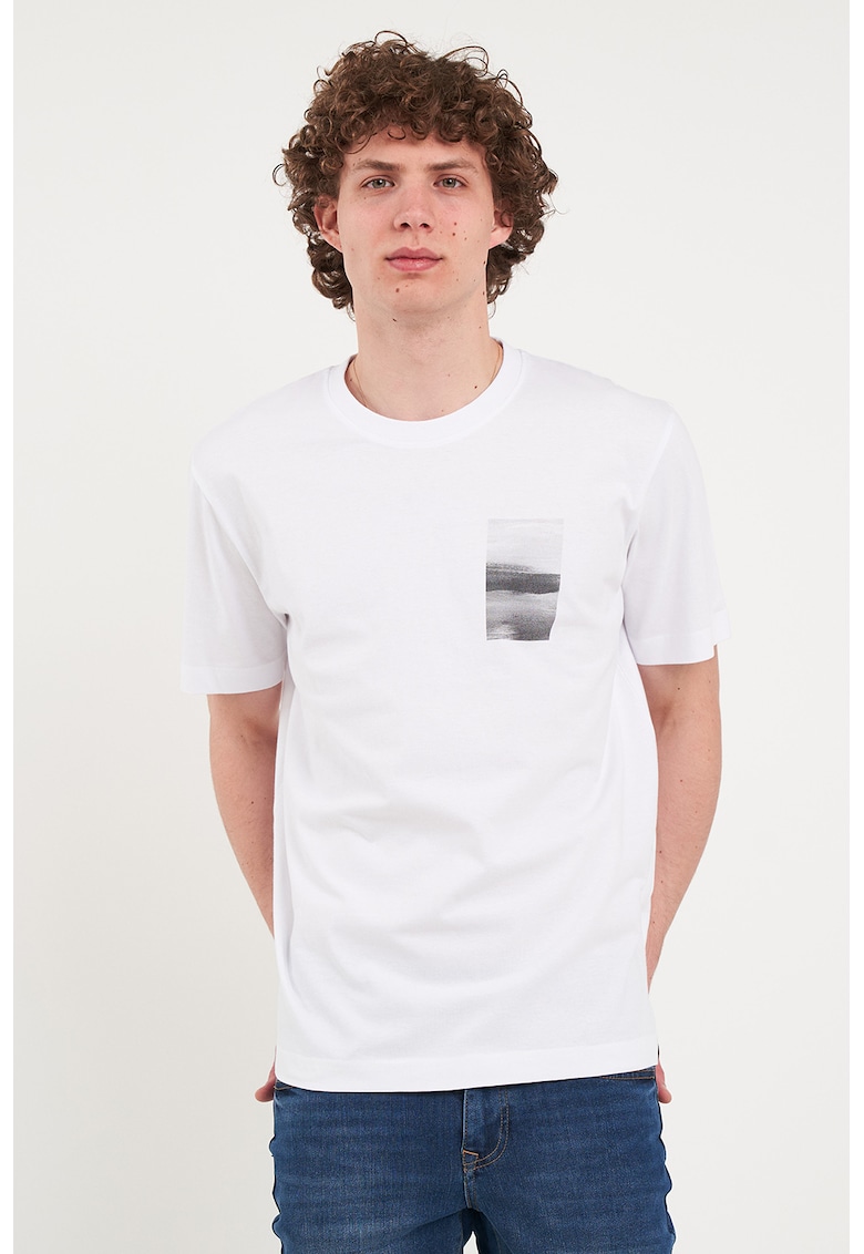 Tricou din bumbac cu decolteu la baza gatului - Alb/Gri