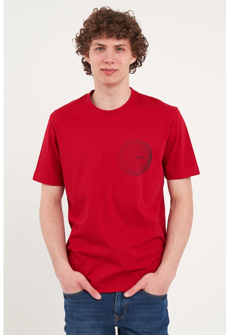 Tricou cu decolteu la baza gatului si imprimeu grafic Tricou cu decolteu la baza gatului si imprimeu grafic