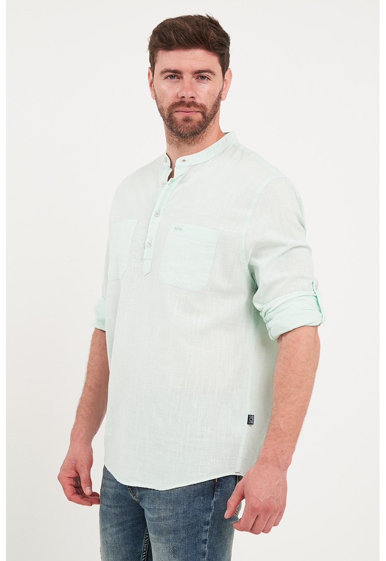 Bluza din bumbac cu fenta cu nasturi - Verde pal