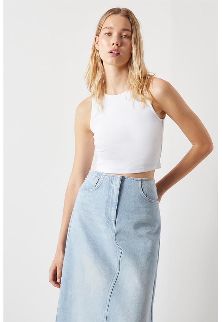 Top din amestec de modal cu decolteu la baza gatului