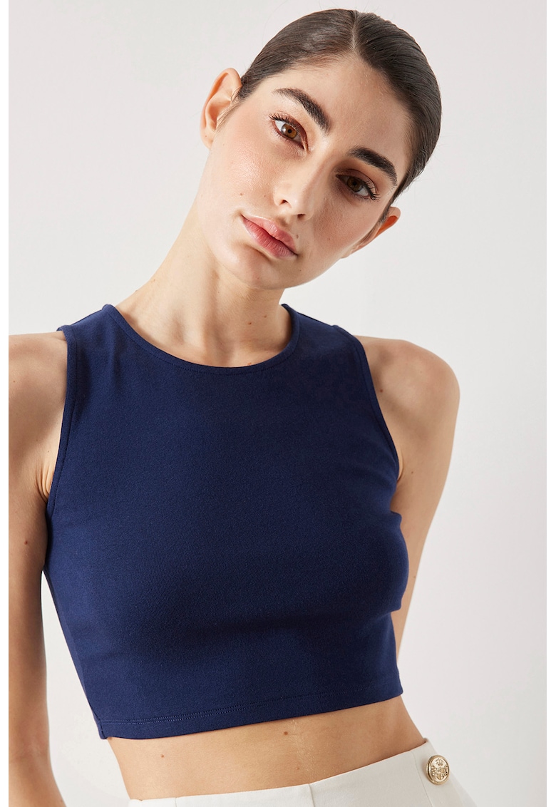 Top din amestec de modal cu decolteu la baza gatului