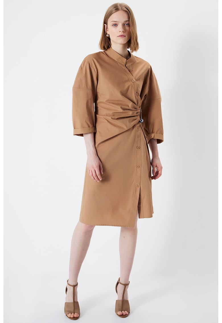 Rochie din bumbac cu croiala dreapta - Caramel