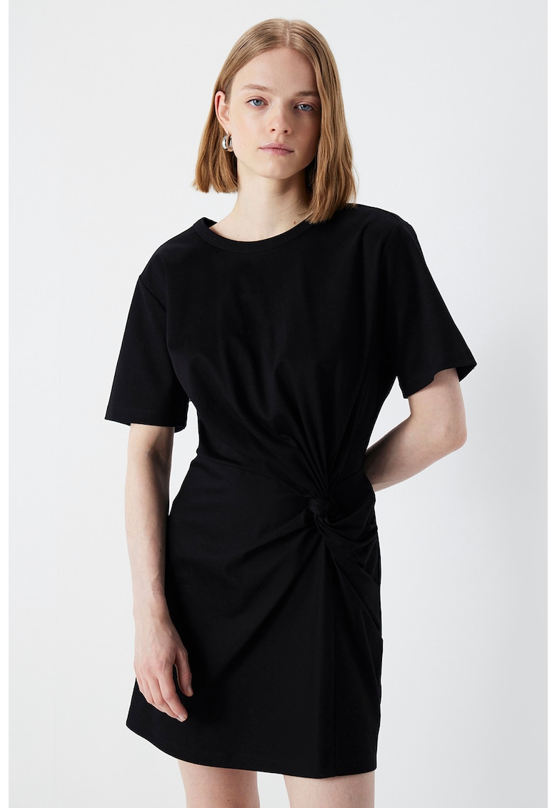 Rochie cu model uni si detaliu cu nod Rochie cu model uni si detaliu cu nod