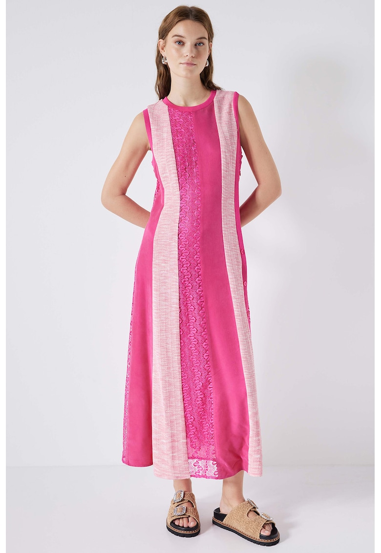 Rochie lunga cu croiala dreapta si model in dungi