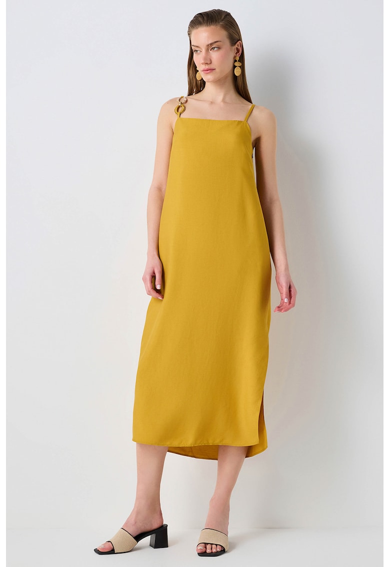 Rochie midi din amestec de in cu croiala dreapta