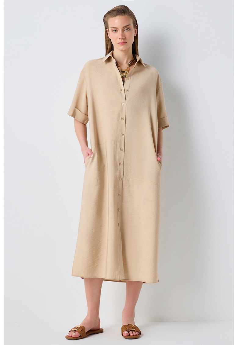 Rochie-camasa din amestec de modal cu slituri laterale Rochie-camasa din amestec de modal cu slituri laterale