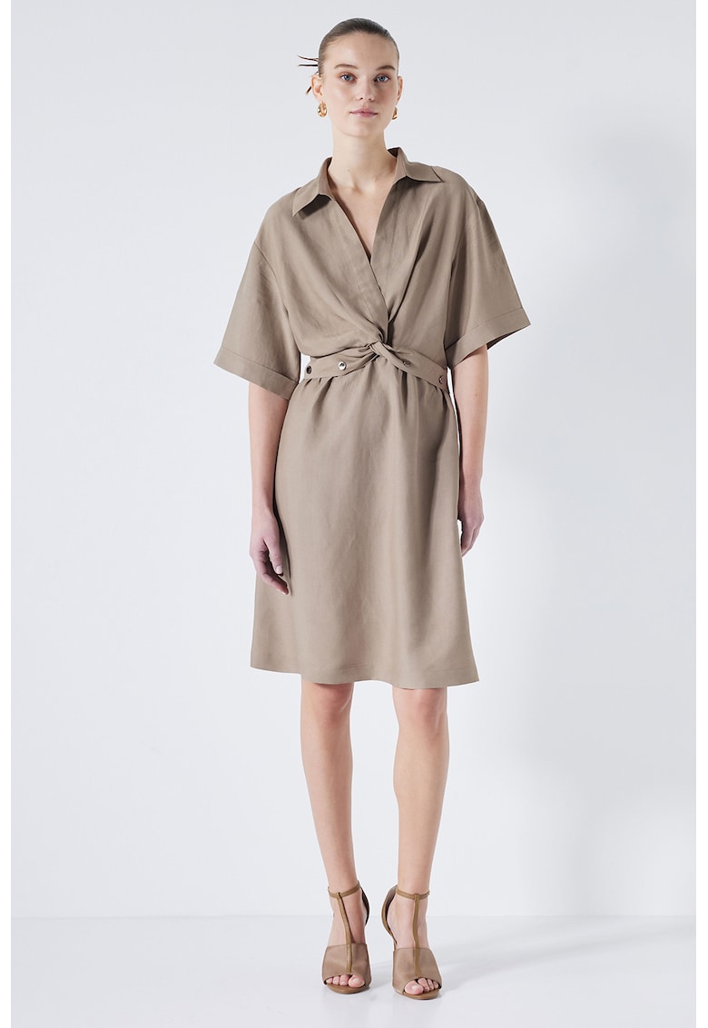 Rochie mini din amestec de in cu maneci medii