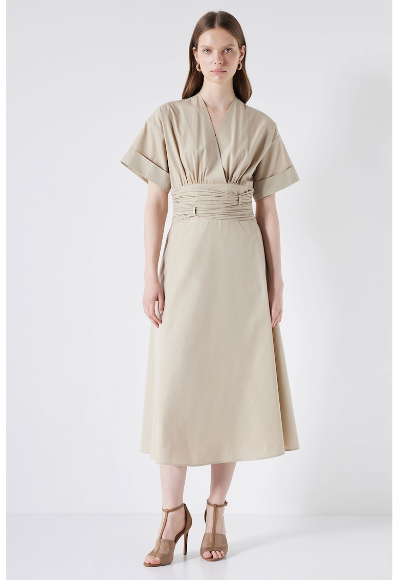 Rochie midi evazata - Bej deschis