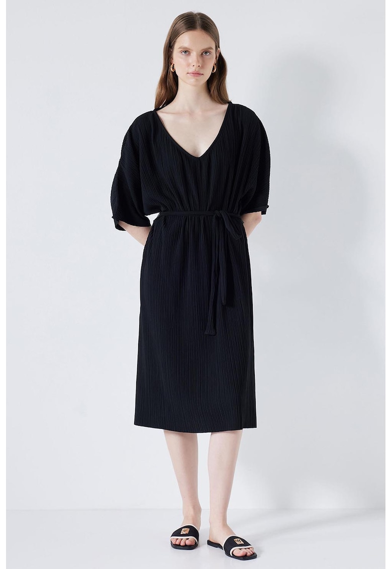 Rochie midi cu decolteu in V - Negru