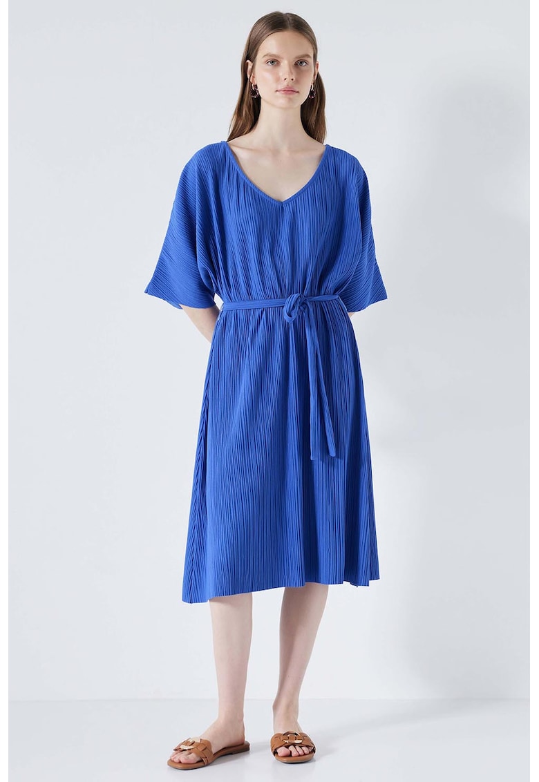 Rochie midi cu decolteu in V - Albastru royal